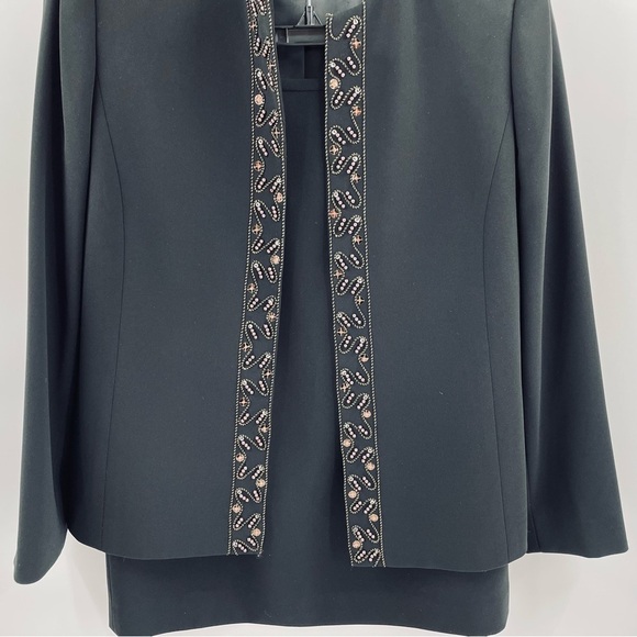 Kasper 2 Piece Black Beaded Embellished Lined Jacket Zip Skirt Suit Set Office - Picture 3 of 13